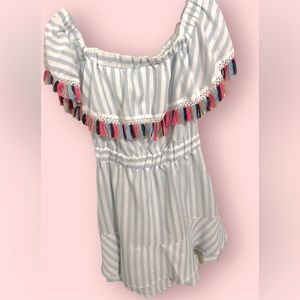 Off the shoulders multi color tassel baby doll dress